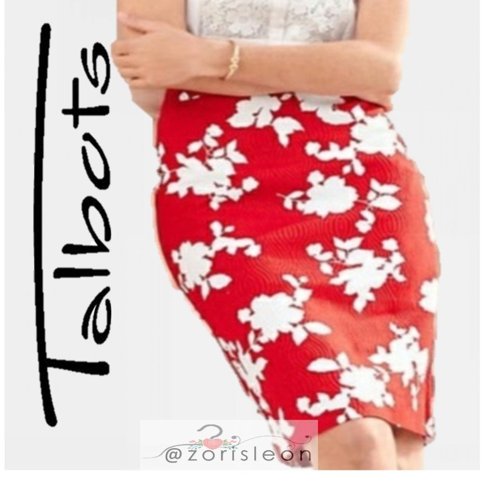 PENCIL SKIRT TALBOTS RED AND WHITE FLORAL